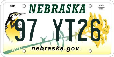 NE license plate 97YT26