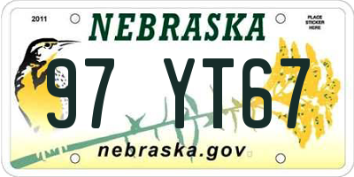 NE license plate 97YT67