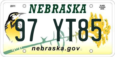 NE license plate 97YT85