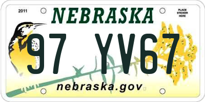 NE license plate 97YV67