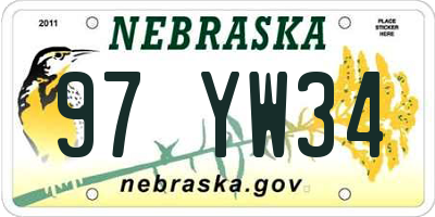 NE license plate 97YW34