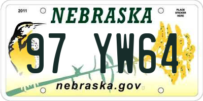 NE license plate 97YW64