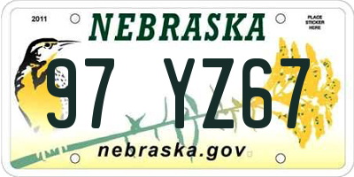 NE license plate 97YZ67