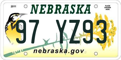 NE license plate 97YZ93