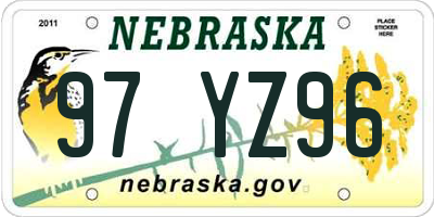 NE license plate 97YZ96