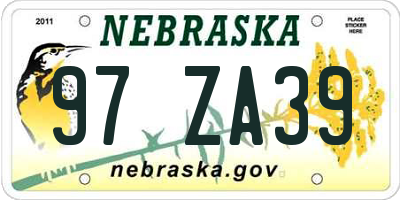 NE license plate 97ZA39