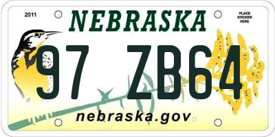 NE license plate 97ZB64