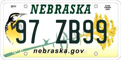 NE license plate 97ZB99