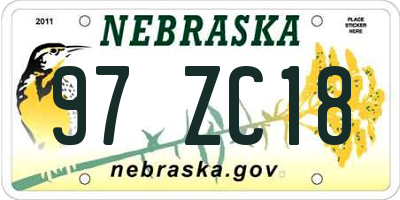 NE license plate 97ZC18