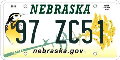 NE license plate 97ZC51