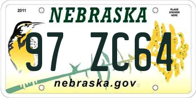 NE license plate 97ZC64