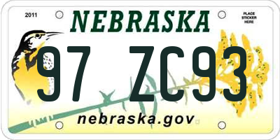 NE license plate 97ZC93