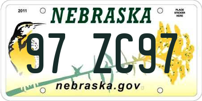 NE license plate 97ZC97