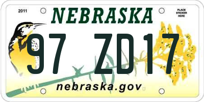 NE license plate 97ZD17