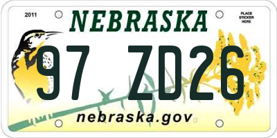 NE license plate 97ZD26