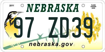 NE license plate 97ZD39
