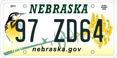 NE license plate 97ZD64