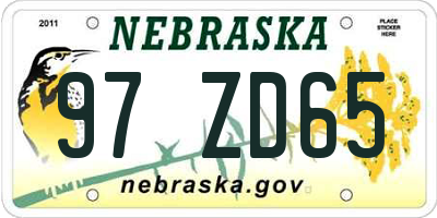 NE license plate 97ZD65
