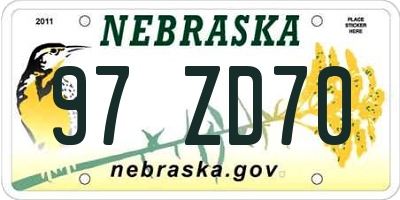 NE license plate 97ZD70