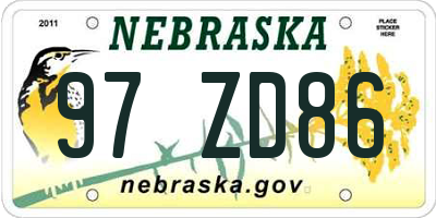 NE license plate 97ZD86