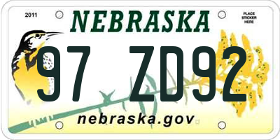 NE license plate 97ZD92