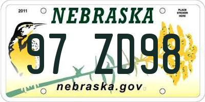 NE license plate 97ZD98