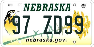 NE license plate 97ZD99