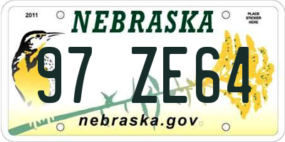 NE license plate 97ZE64