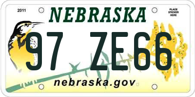 NE license plate 97ZE66