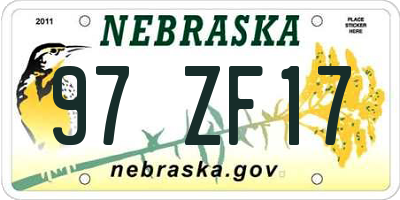 NE license plate 97ZF17
