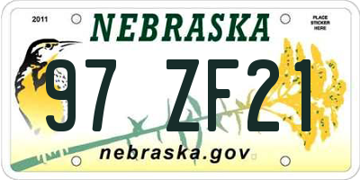 NE license plate 97ZF21