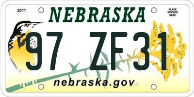 NE license plate 97ZF31