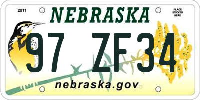 NE license plate 97ZF34