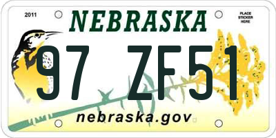 NE license plate 97ZF51