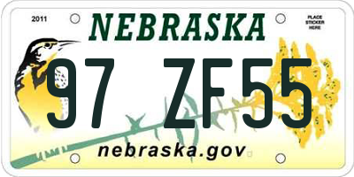 NE license plate 97ZF55