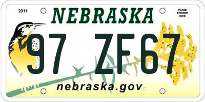 NE license plate 97ZF67