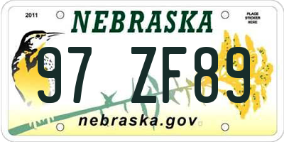 NE license plate 97ZF89