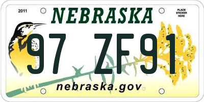 NE license plate 97ZF91