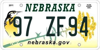 NE license plate 97ZF94