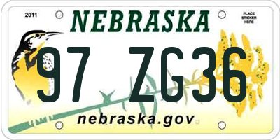 NE license plate 97ZG36