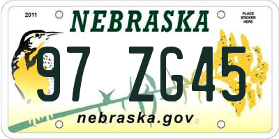 NE license plate 97ZG45