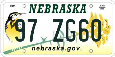 NE license plate 97ZG60
