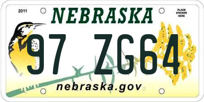 NE license plate 97ZG64