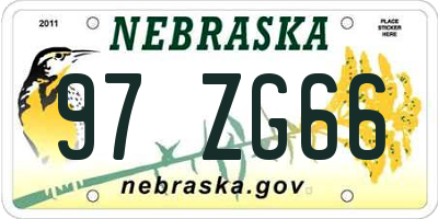 NE license plate 97ZG66