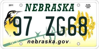 NE license plate 97ZG68