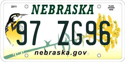 NE license plate 97ZG96