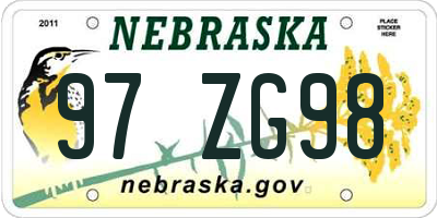 NE license plate 97ZG98