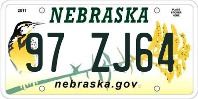 NE license plate 97ZJ64