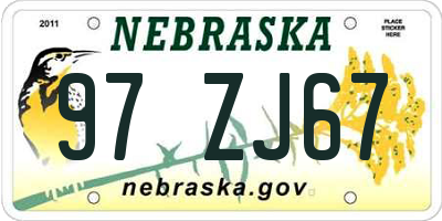 NE license plate 97ZJ67