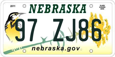 NE license plate 97ZJ86